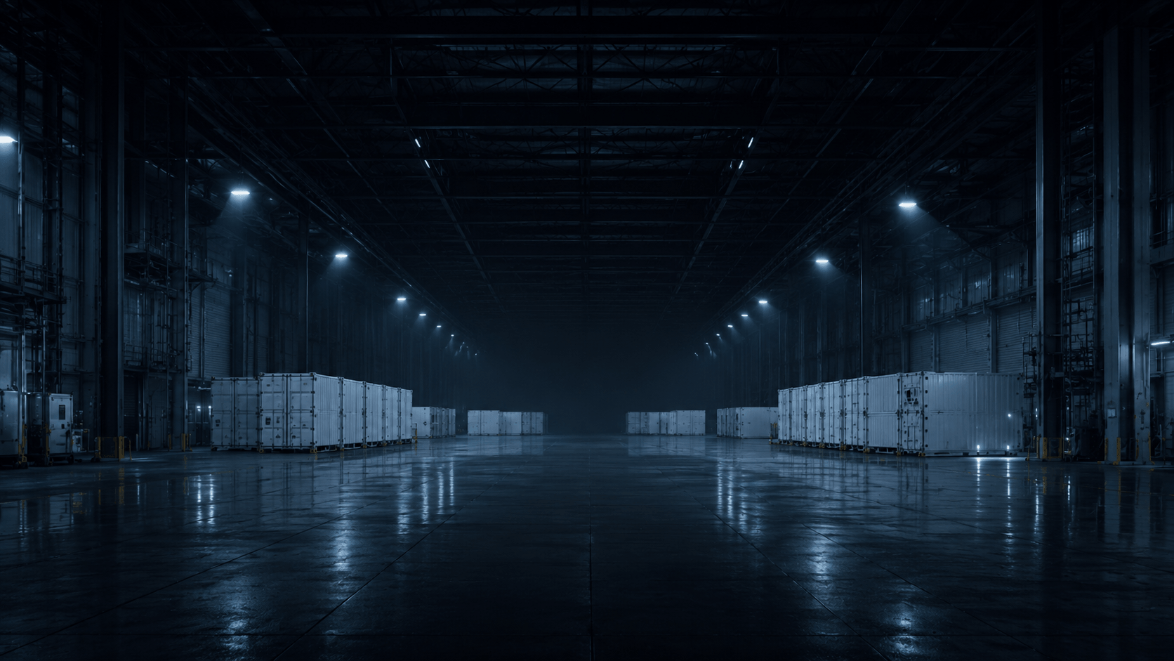 Editorial pharma image — warehouse with shipping containers